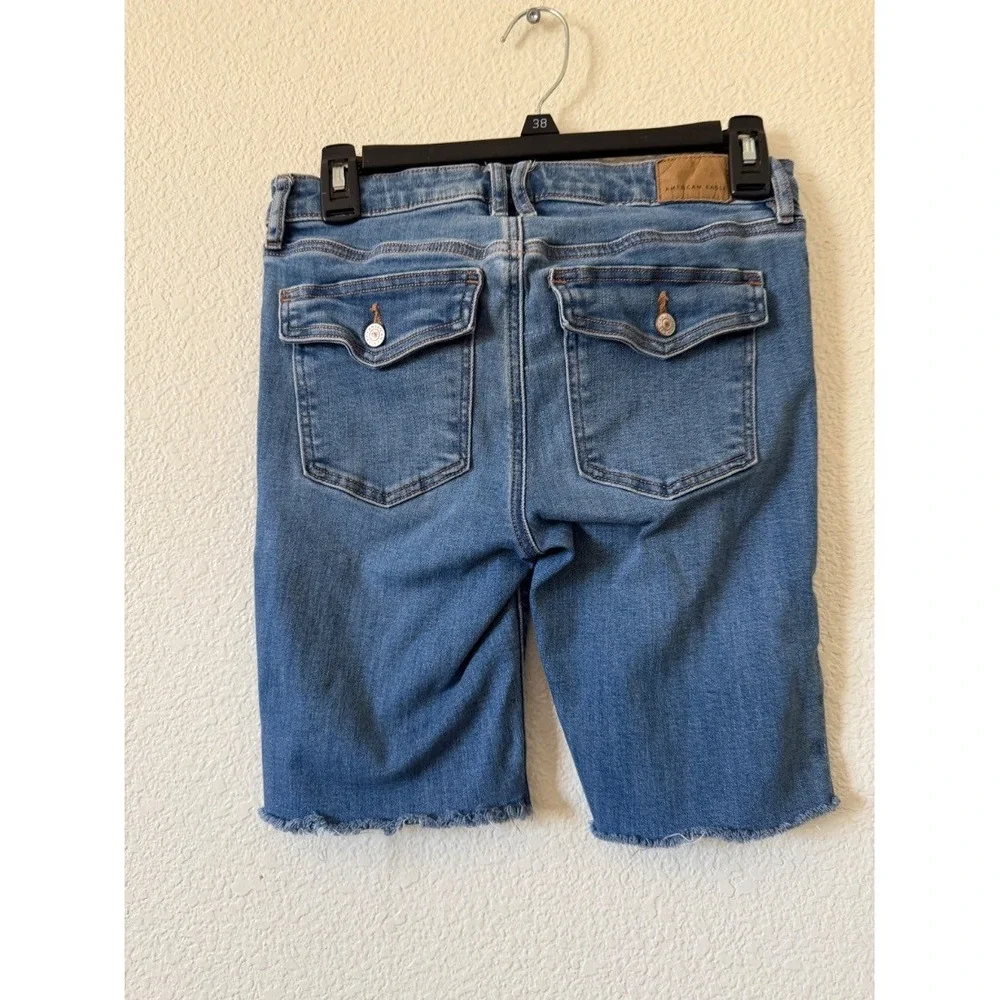 American Eagle Next Level Stretch Low Rise Jean Shorts Blue Cutoff Size 2